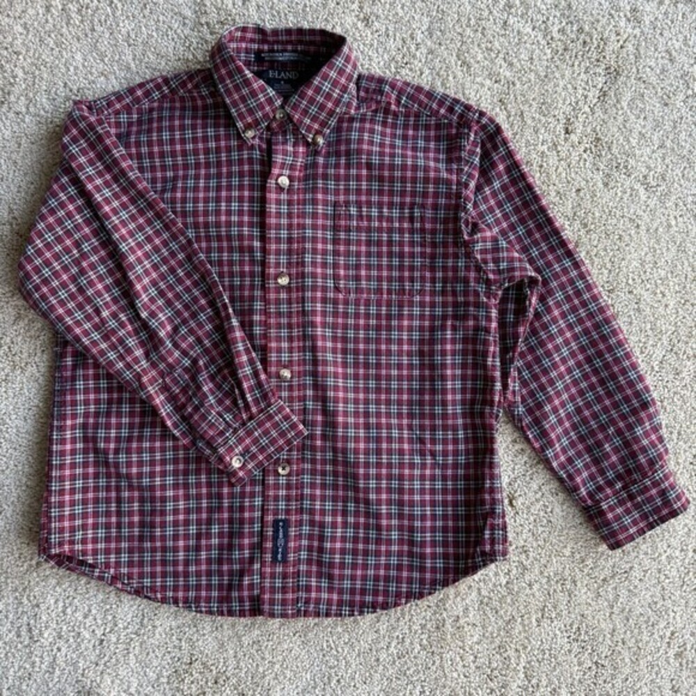 E-LAND Kids Boys Plaid Button-Up Shirt Red Size 6 100% Cotton Long Sleeve